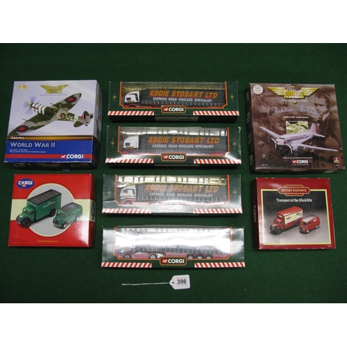 398 - Seven boxed Corgi diecast models of lorries and planes including an Eastern Airlines DC3 and Spitfir... 