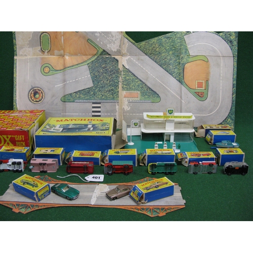 401 - Boxed US Issue (TG 7037) red and yellow Matchbox Gift Pack now containing: MG1 BP service station, c... 