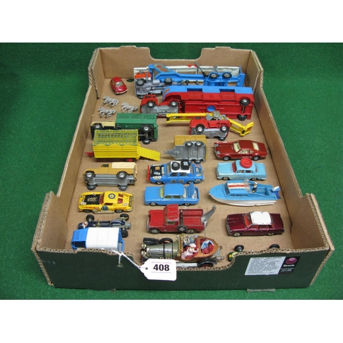 408 - Box of loose diecast Corgi vehicles to include: Chipperfields horse box with horses, Hillman Hunter ... 