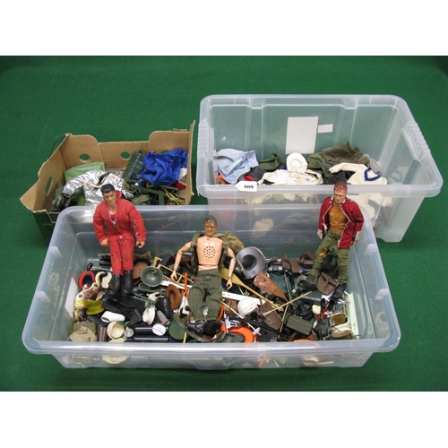 409 - Quantity of Action Man and other action dolls clothing, equipment, weapons and accessories