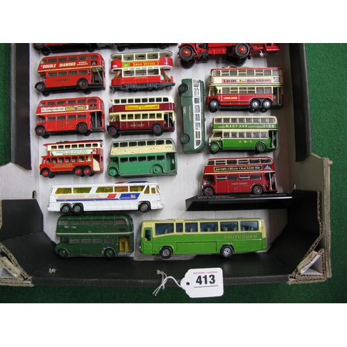 413 - Twenty loose diecast model buses (and tram) made by Corgi, Dinky, EFE, Matchbox, Lledo, Corgi Junior... 