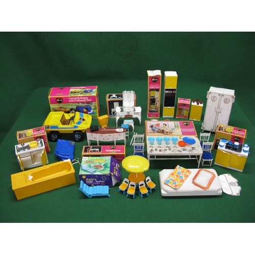 416 - Quantity of Sindy items to comprise: Camping Buggy & Tent, Dressing Table & Stool, Wall Oven, Wall C... 