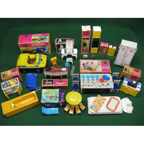 416 - Quantity of Sindy items to comprise: Camping Buggy & Tent, Dressing Table & Stool, Wall Oven, Wall C... 