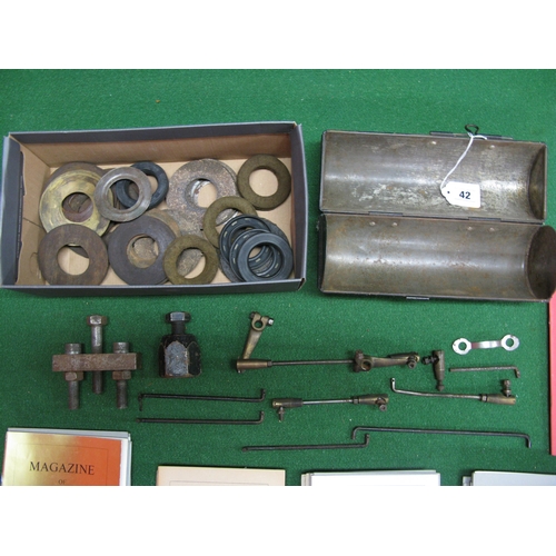 42 - Box of items for Austin 7's to comprise: hub and clutch pullers, articulated carburettor linkages, s... 