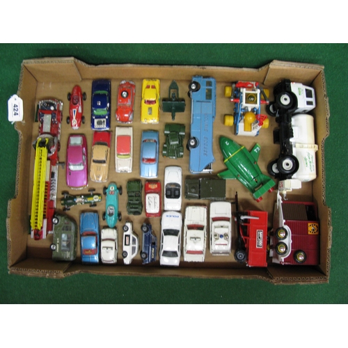 424 - Box of loose playworn Corgi, Dinky and Britain's diecast vehicles to include: Police mini, US Army f... 