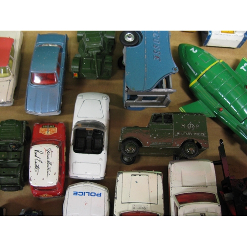 424 - Box of loose playworn Corgi, Dinky and Britain's diecast vehicles to include: Police mini, US Army f... 