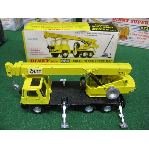 431 - Five boxed Dinky items to comprise: 564 Elevator loader in blue box, 961 Bulldozer, 971 Coles crane ... 