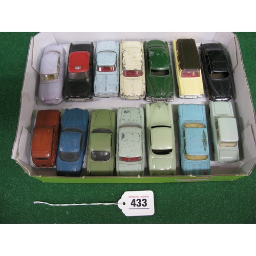 433 - Fourteen Made in France Dinky diecast model cars comprising of Nos: 24B, 24V, 24Y, 24ZT, 404, 518, 5... 