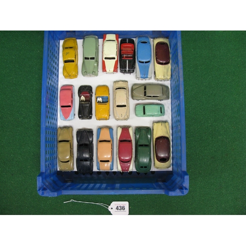 436 - Eighteen diecast Dinky unglazed motor cars to include Nos: 39A, 39E, 39F, 40G, 106, 108, 109, 139B, ... 