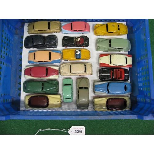 436 - Eighteen diecast Dinky unglazed motor cars to include Nos: 39A, 39E, 39F, 40G, 106, 108, 109, 139B, ... 