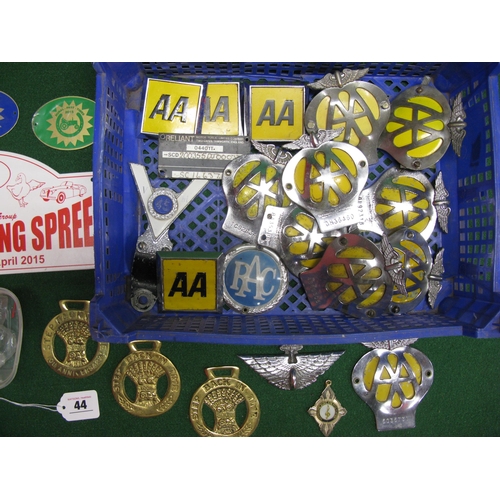 44 - Small crate of thirteen AA badges and rally plaques etc