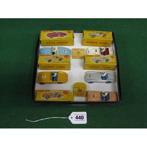 440 - Five 1950's Dinky sports cars with boxes (some flaps missing or detached) to comprise: 107 Sunbeam A... 