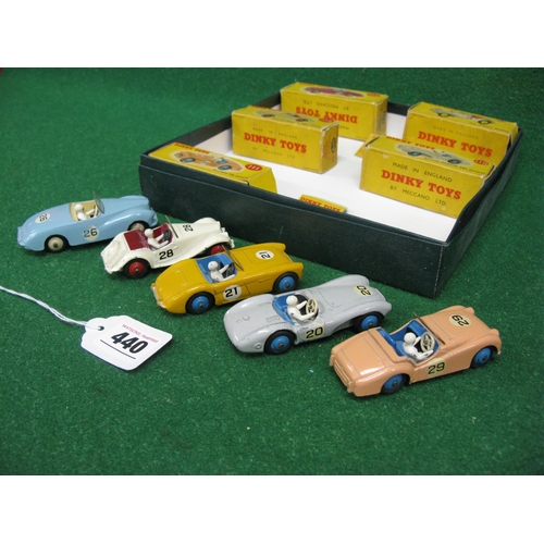 440 - Five 1950's Dinky sports cars with boxes (some flaps missing or detached) to comprise: 107 Sunbeam A... 