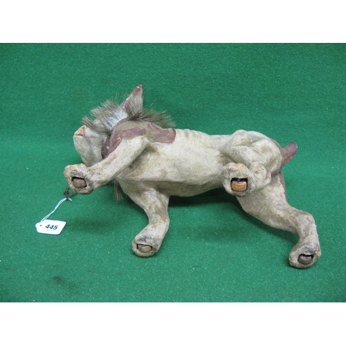 445 - Possibly 19th century papier mache flock covered French Bulldog with nodding head, articulated jaw, ... 