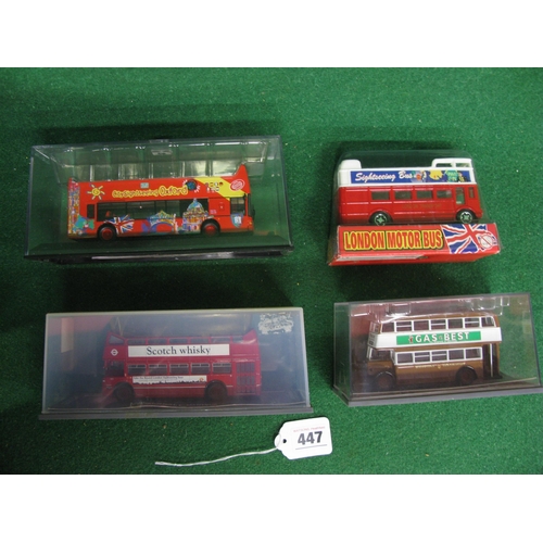 447 - Box of boxed buses and taxis from Corgi, Simpson Souvenirs, OOC etc