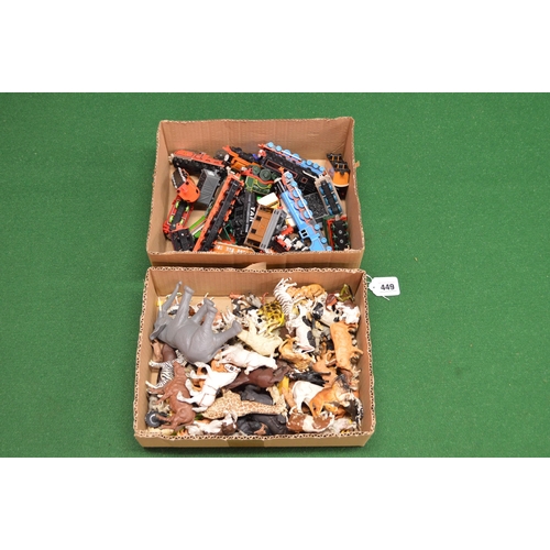 449 - Box of Thomas The Tank Engine items from Ertl together with a box of plastic wild and farm animals f... 