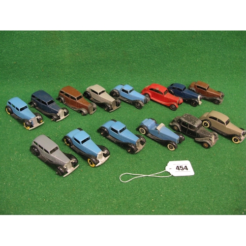 454 - Fourteen early playworn Dinky cars (all but the Citroen have crimped axle's)