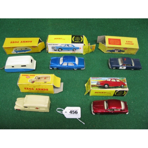 456 - Five boxed Dinky to comprise: 156 Saab 96, 160 Mercedes Benz 250SE, 190 Caravan, 253 Daimler ambulan... 