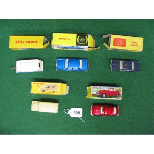 456 - Five boxed Dinky to comprise: 156 Saab 96, 160 Mercedes Benz 250SE, 190 Caravan, 253 Daimler ambulan... 