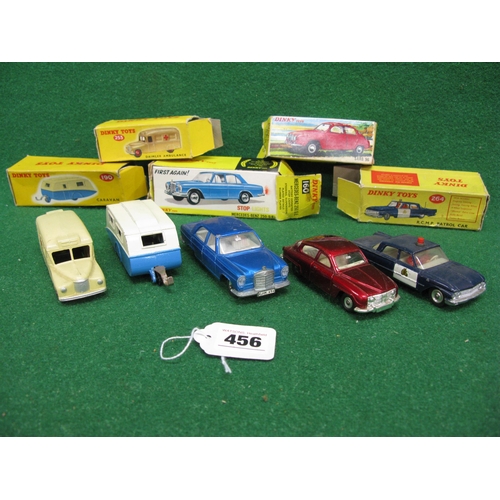 456 - Five boxed Dinky to comprise: 156 Saab 96, 160 Mercedes Benz 250SE, 190 Caravan, 253 Daimler ambulan... 