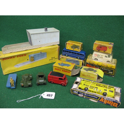 457 - Eight Dinky items in rough boxes to comprise: 260 Royal Mail van, 282 Duple coach, 291 Yellow Pages ... 