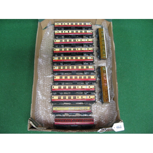 463 - Thirteen loose Hornby Dublo 3 Rail carriages including nine carmine and cream corridor and two LNER ... 