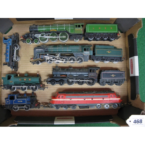 468 - Two boxes of loose OO gauge rolling stock to include: eight locomotives, eight carriages, nine wagon... 