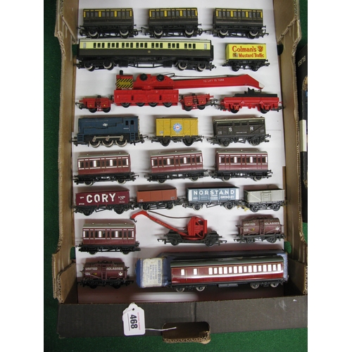 468 - Two boxes of loose OO gauge rolling stock to include: eight locomotives, eight carriages, nine wagon... 