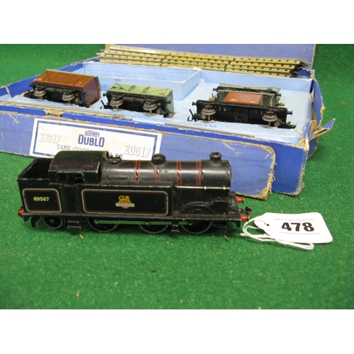 478 - 1953/1954 Hornby Dublo 3 Rail EDG17 BR Goods Train Set  containing: track, three wagons, guards van ... 