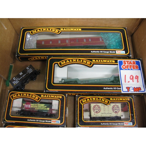 496 - Box of 1970's/1980's Mainline 00 rolling stock to comprise: LMS maroon parcels van and bogie well-wa... 