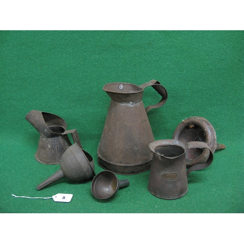 5 - Three oil pourers and three funnels of various sizes