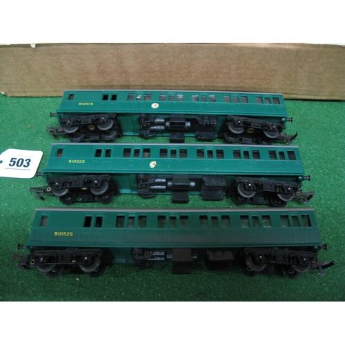 503 - Three 1950's/1960's 00 Triang 4-Sub Emu driving cars , two S1052's and a now unmotorised S1057S with... 