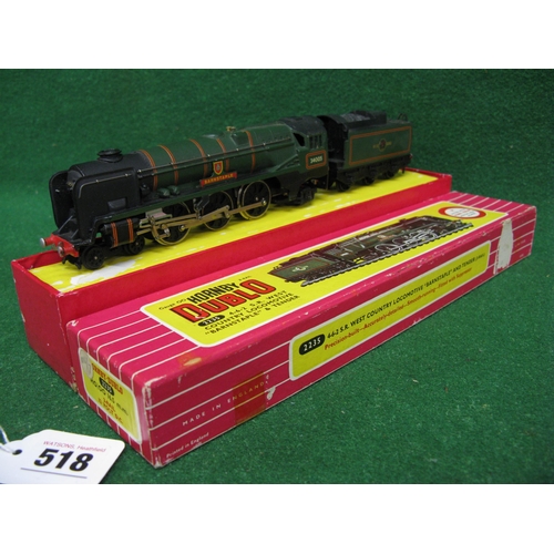 518 - Boxed 1960's Hornby Dublo 2 Rail rebuilt West Country 4-6-2 tender locomotive No. 34005 Barnstaple i... 