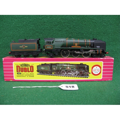 518 - Boxed 1960's Hornby Dublo 2 Rail rebuilt West Country 4-6-2 tender locomotive No. 34005 Barnstaple i... 