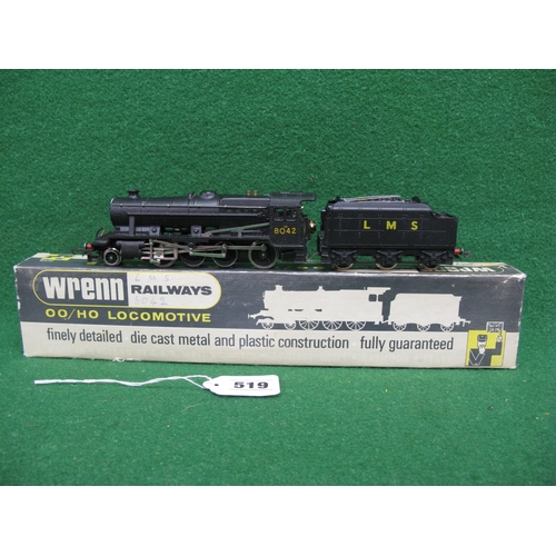 519 - Boxed 1970/1980 Wrenn 8F 2-8-0 locomotive and tender No. 8042 in plain LMS black livery with added h... 