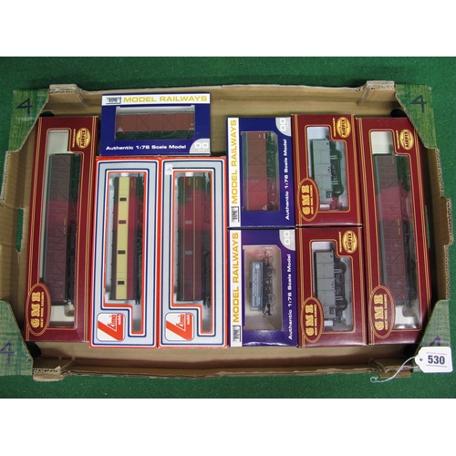 530 - Nine boxed OO bogie and four wheel wagons and baggage vans from Lima, Airfix/GMR and Dapol