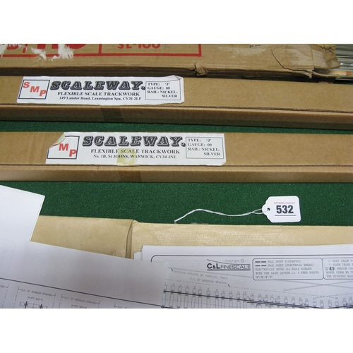 532 - Quantity of C&L Finescale scale track templates, two packs of SMP Scaleway J Type nickel silverrail ... 