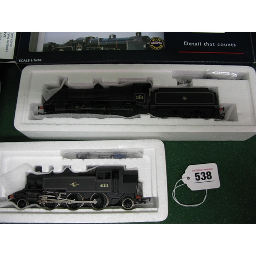 538 - Three boxed Bachmann Branchline OO steam locomotives to comprise: Ivatt 2MT 2-6-2T No. 41313 in late... 