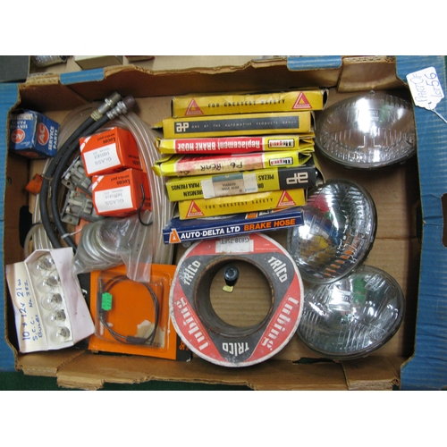 56 - Three boxes of small electrical parts, bulbs, headlights etc