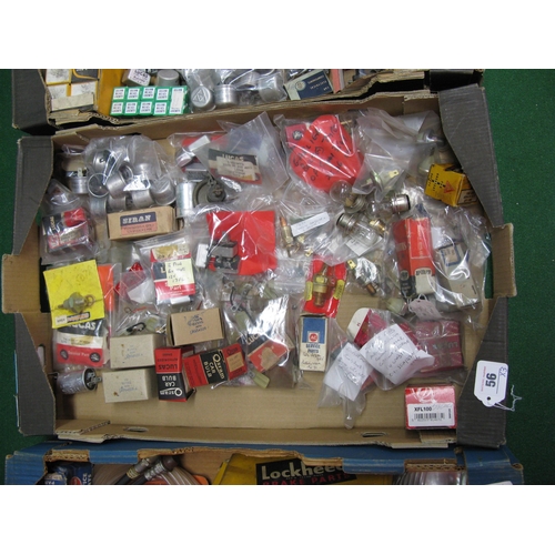 56 - Three boxes of small electrical parts, bulbs, headlights etc