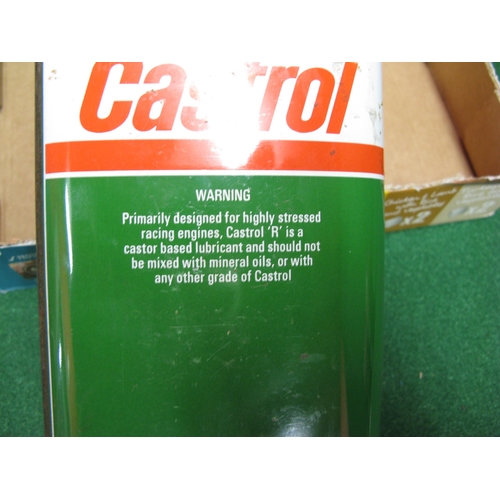 63 - Three 1 litre metal Castrol cans of R40 Motor Racing Oil and a JR Gaunt New Zealand car badge