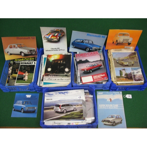 77 - Five crates of car brochures from the 1970's/1980's/1990's and 2000's, ephemera and road auto tests ... 