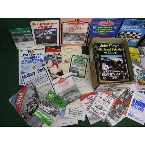 83 - Two boxes of motor racing and rallying programmes to include: British GP, European F2, Donington Par... 