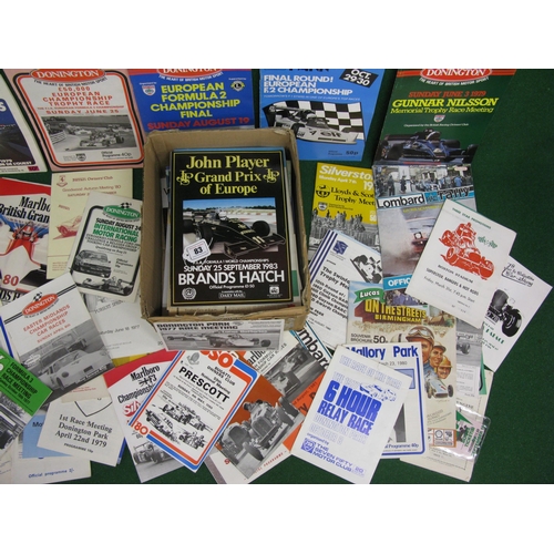 83 - Two boxes of motor racing and rallying programmes to include: British GP, European F2, Donington Par... 