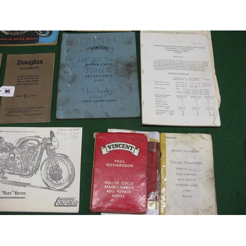 90 - Quantity of motorcycle ephemera to include: Vincent and Douglas handbooks and spare parts lists, wor... 