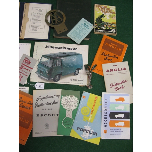 91 - Quantity of sales brochures and handbooks for Austin vans and Ford cars and vans, a Sunbeam Alpine w... 