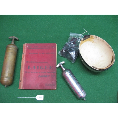 94 - Vintage helmet shell with detached lining, Auto Minimax and L&G extinguishers and a fascinating Fren... 