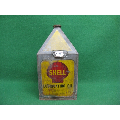 98 - Five gallon pyramid can with cap and handles for Shell Lubricating Oil Leadership In Lubrication, fe... 