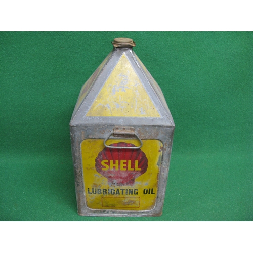 98 - Five gallon pyramid can with cap and handles for Shell Lubricating Oil Leadership In Lubrication, fe... 