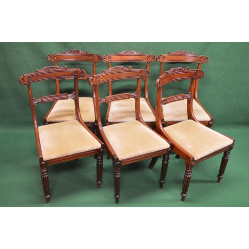 24 - Set of six 19th century mahogany dining chairs having carved top rails with carved and reeded back r... 